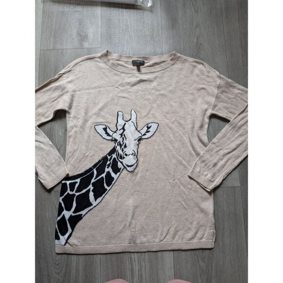 Talbots Petite Beige Sweater With Giraffe Graphic Long Sleeve Womens P - Picture 4 of 7